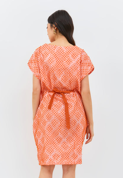 3D Tenun Orange Kimono Dress