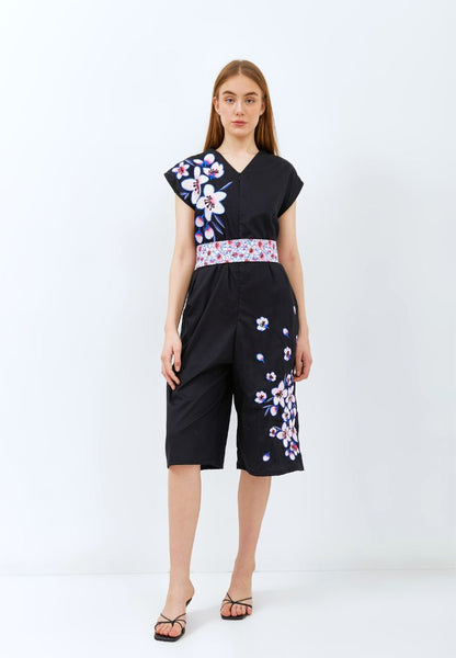 CHERRY BLOSSOM Embroidery Black Jumpsuit