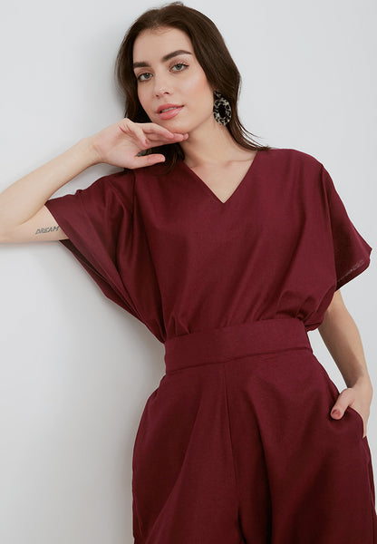 Basic Relax Top BURGUNDY In Cotton Linen