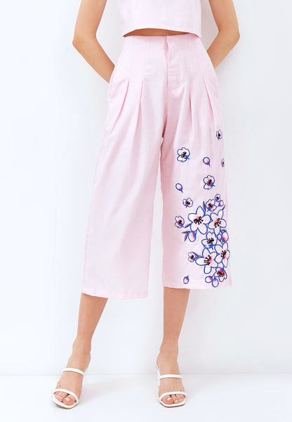 CHERRY BLOSSOM Embroidery Pink High Waist Pants