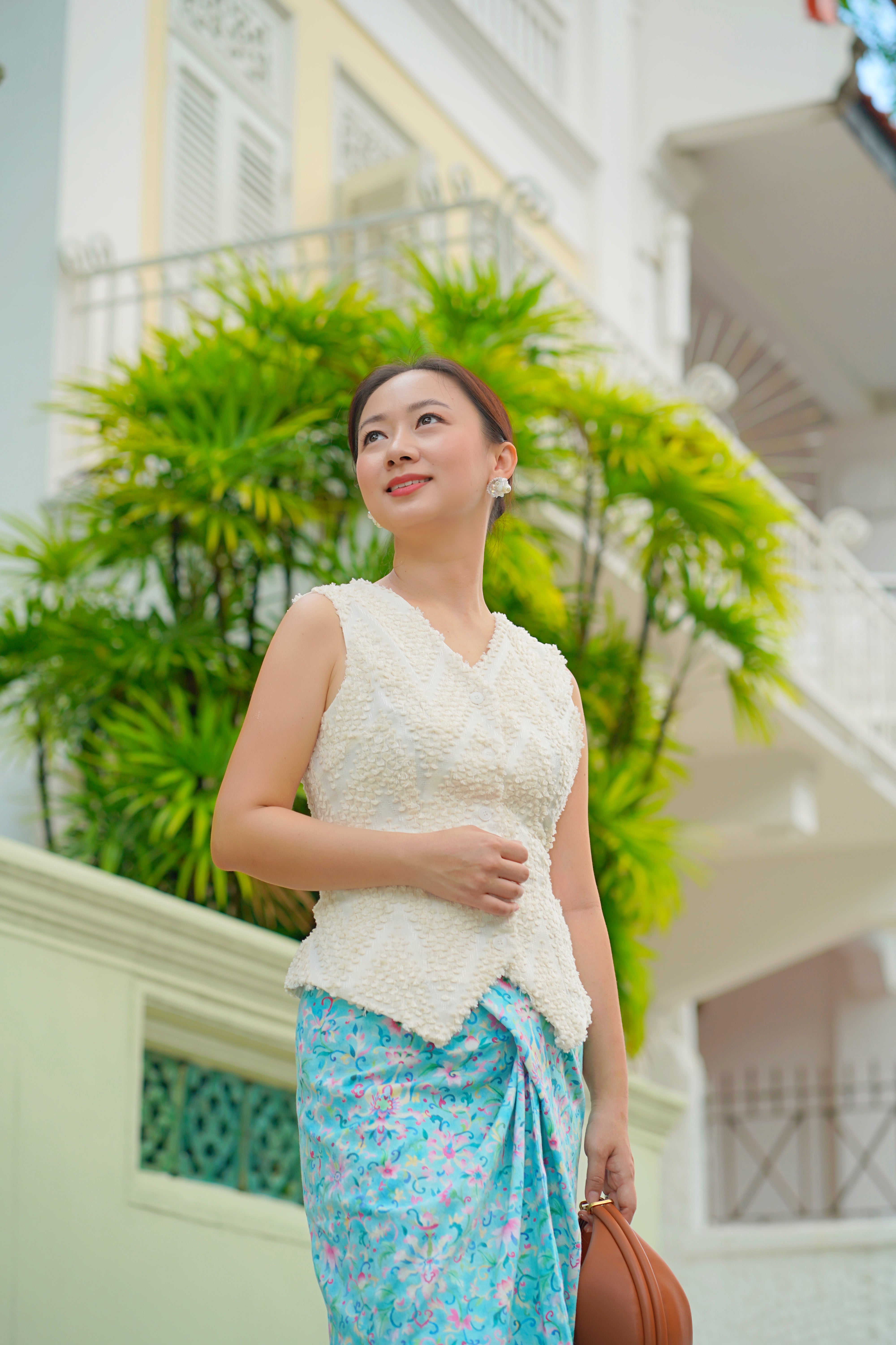 3D Tenun White Vest Top