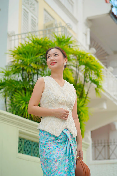 3D Tenun White Vest Top