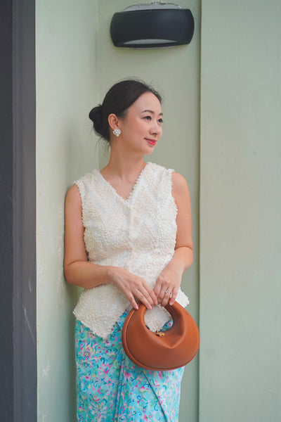 3D Tenun White Vest Top