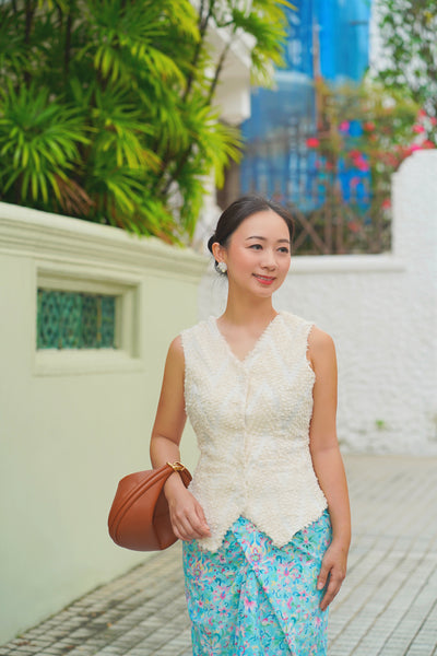 3D Tenun White Vest Top