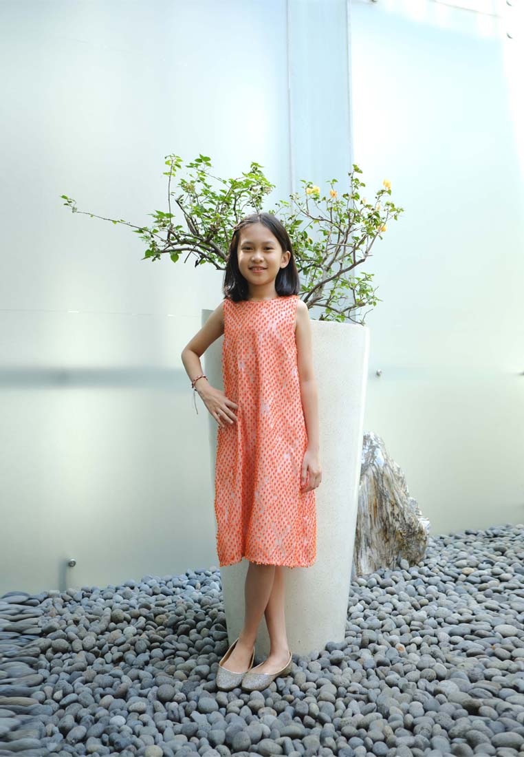 3D Tenun Orange Girl Dress