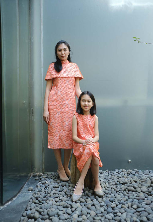 3D Tenun Orange Girl Dress
