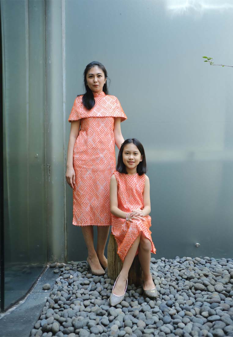 3D Tenun Orange Girl Dress