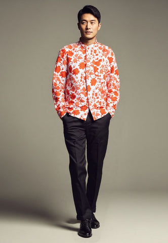 PERANAKAN PAWS Man Shirt Long Sleeve with Point Collar