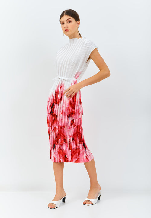 PEONIES Pleated Midi Dress