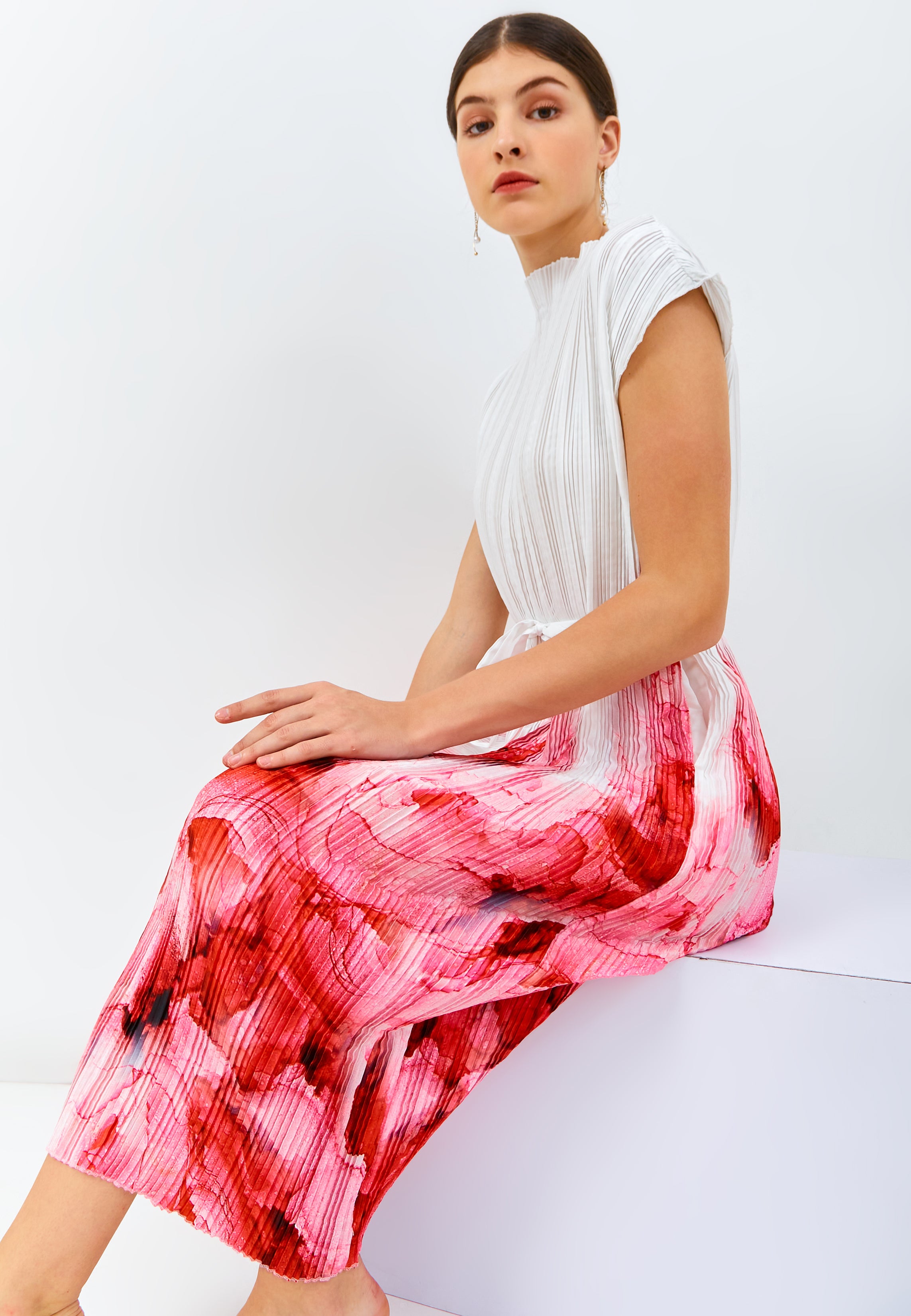 PEONIES Pleated Midi Dress