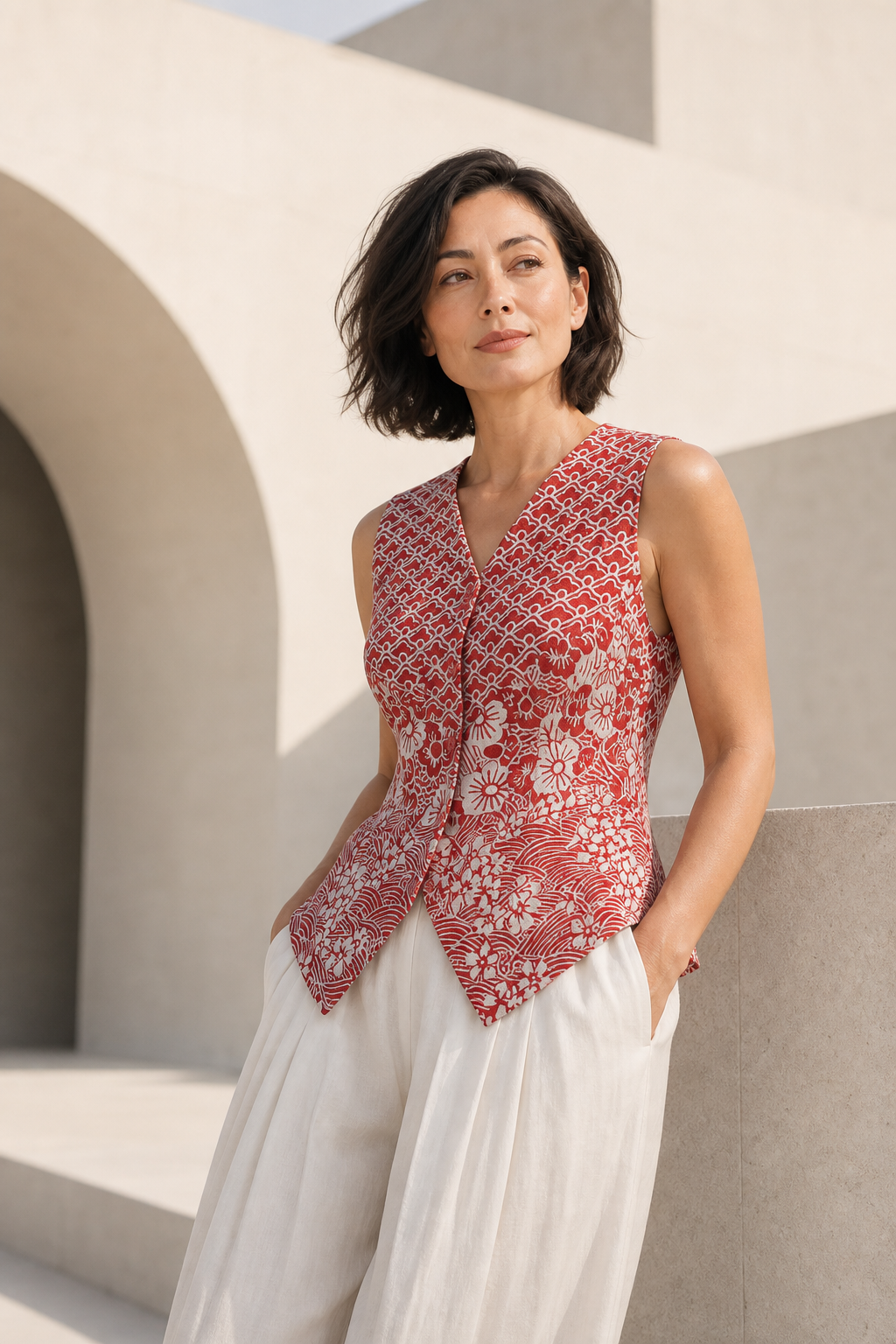 Kintsugi Red Batik Vest Top