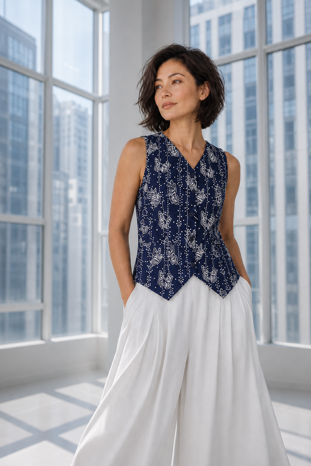 BUTTERFLY Navy Batik Vest Top