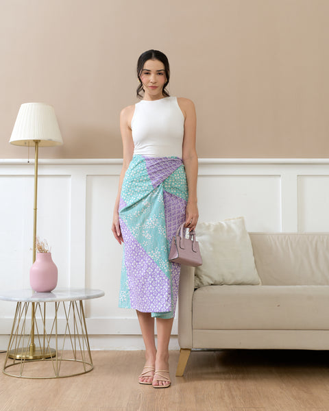 Kintsugi Lilac Mint Batik Sarong Skirt