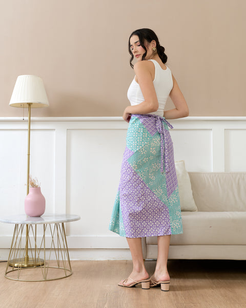 Kintsugi Lilac Mint Batik Sarong Skirt