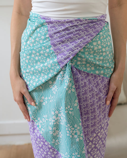 Kintsugi Lilac Mint Batik Sarong Skirt