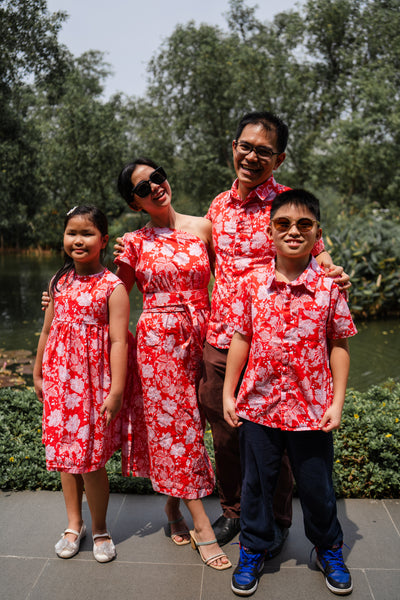 PERANAKAN PAWS Red Man Shirt with Point Collar