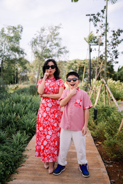 PERANAKAN PAWS Red Maxi Cheongsam Dress