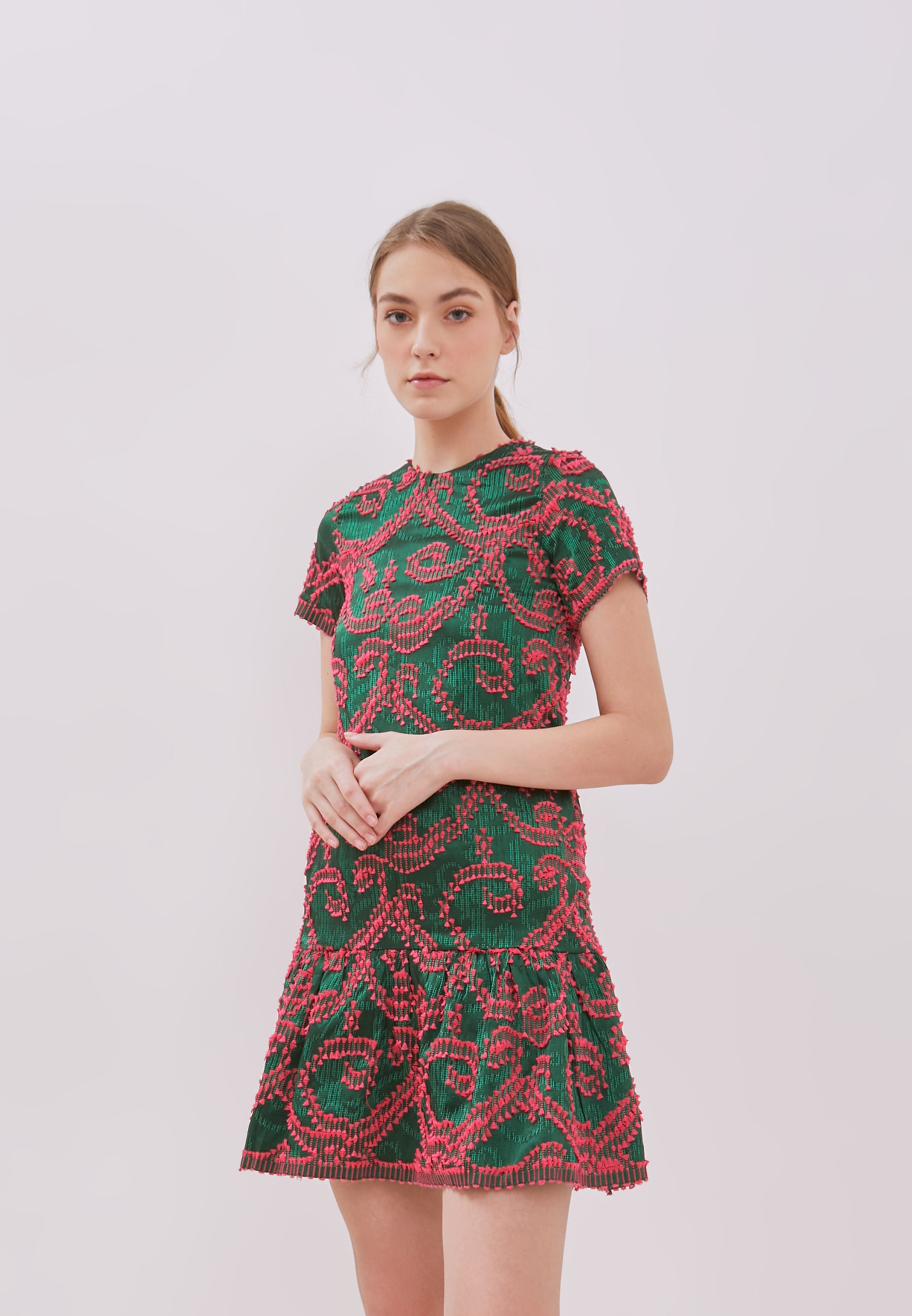 3D Tenun Green Mini Dress
