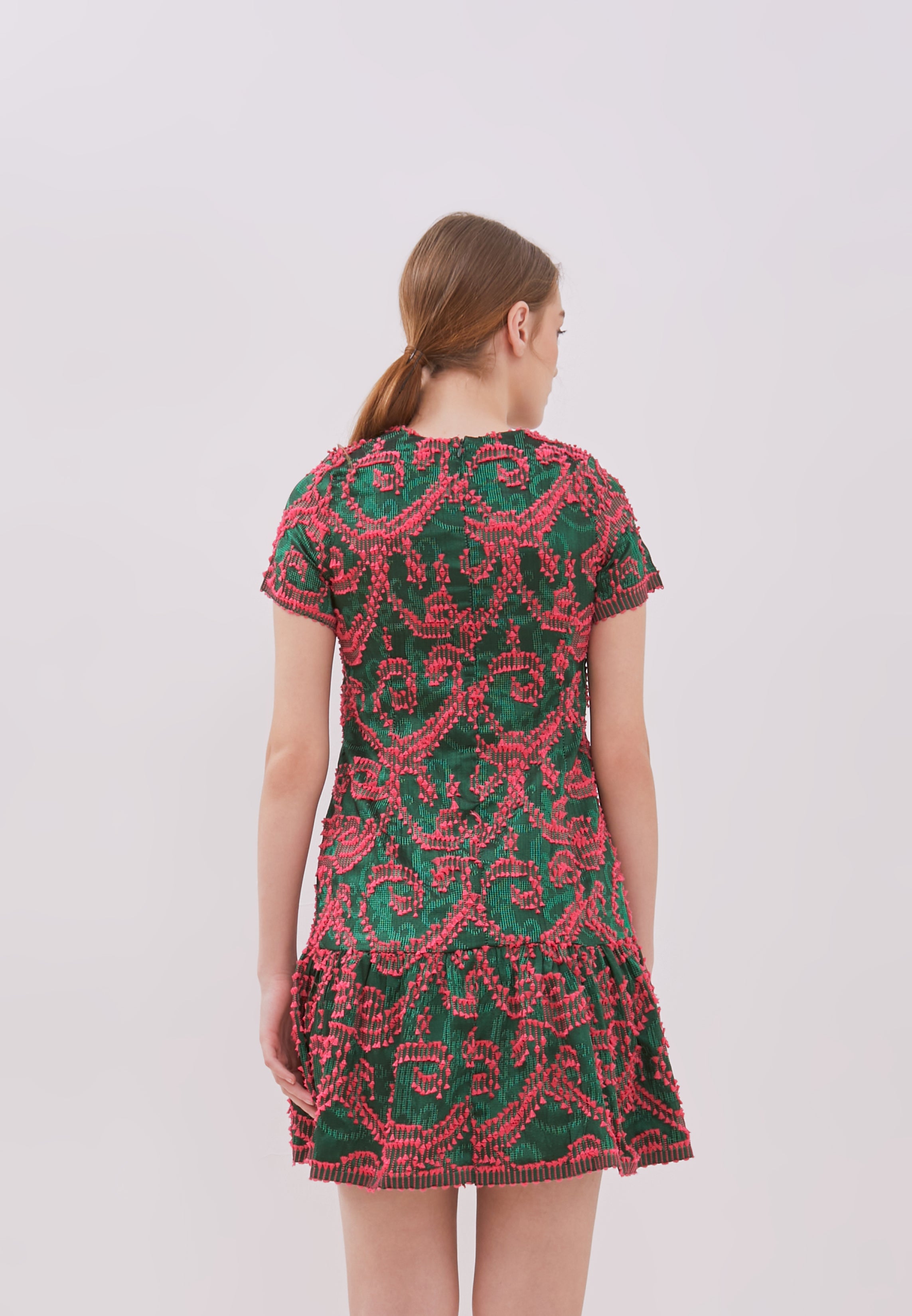 3D Tenun Green Mini Dress