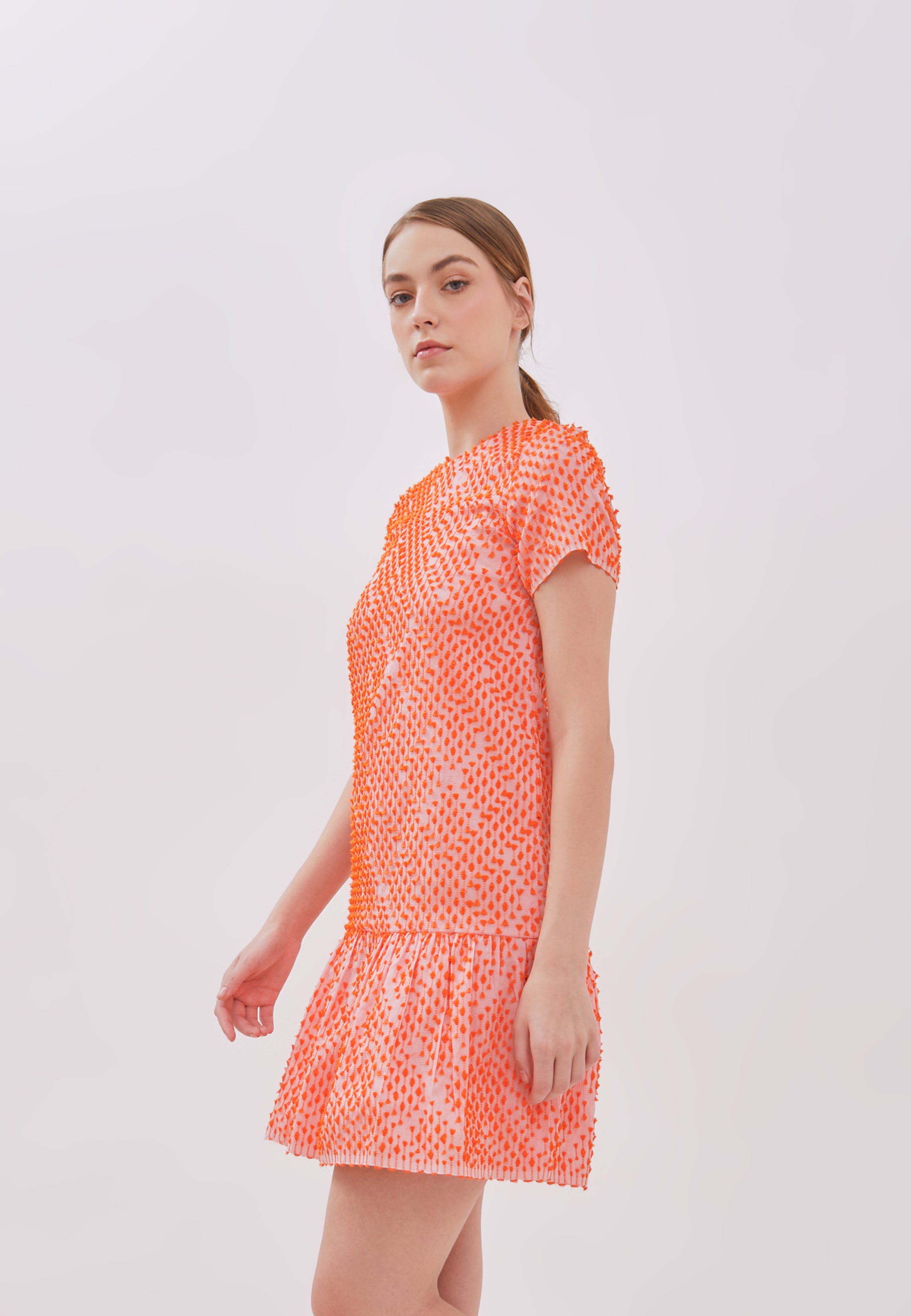 3D Tenun Orange Mini Dress