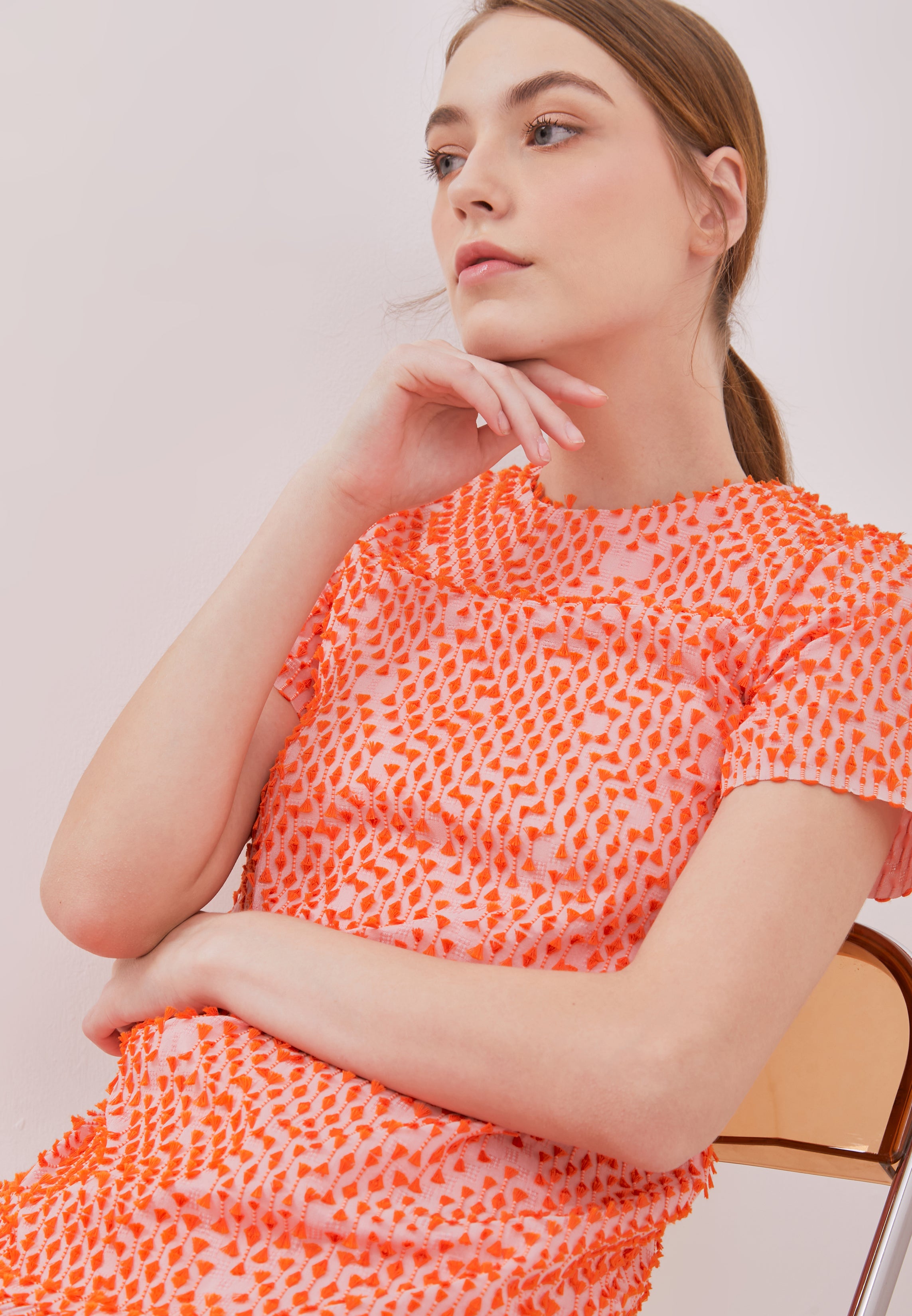 3D Tenun Orange Mini Dress
