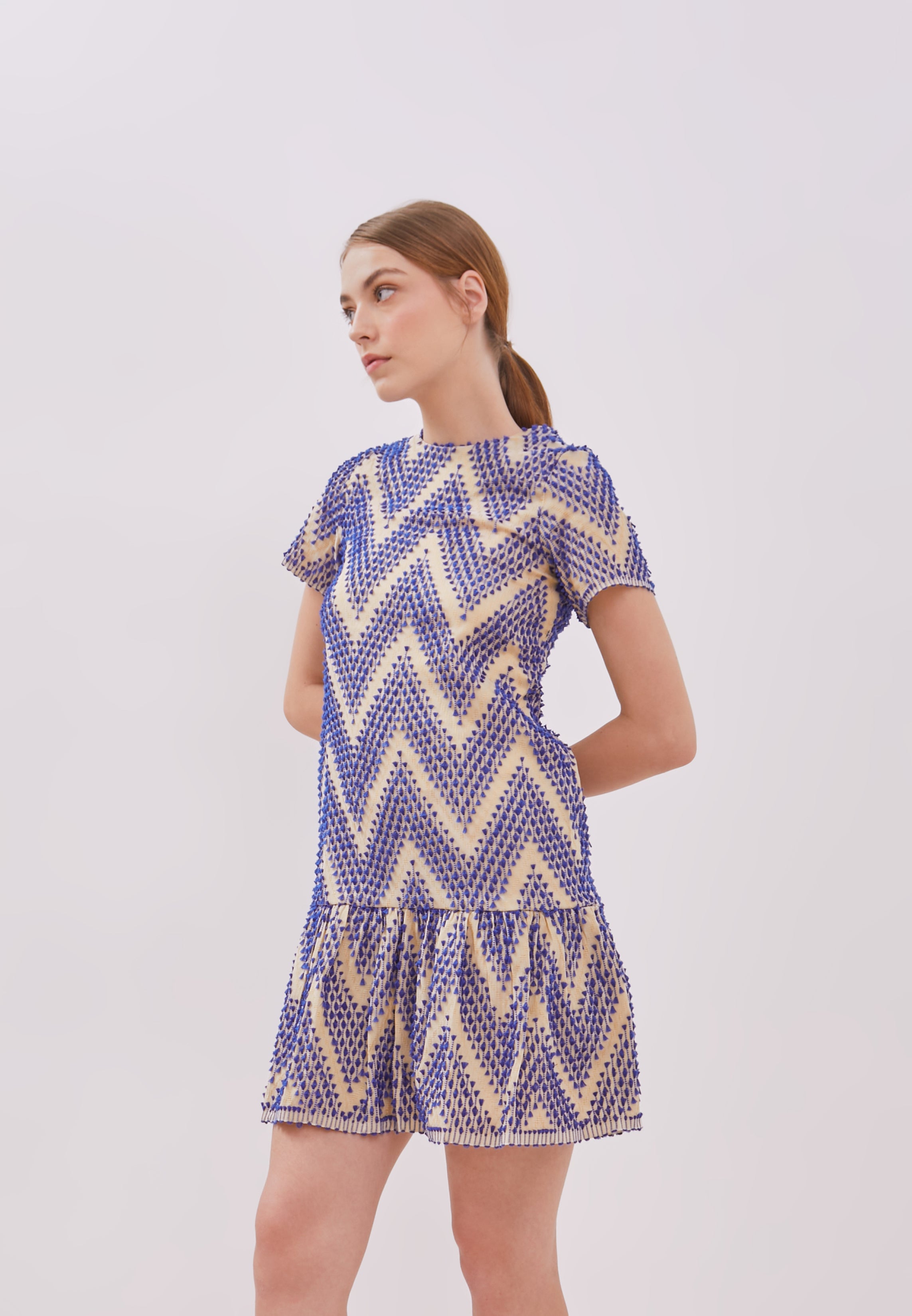 3D Tenun Blue Mini Dress