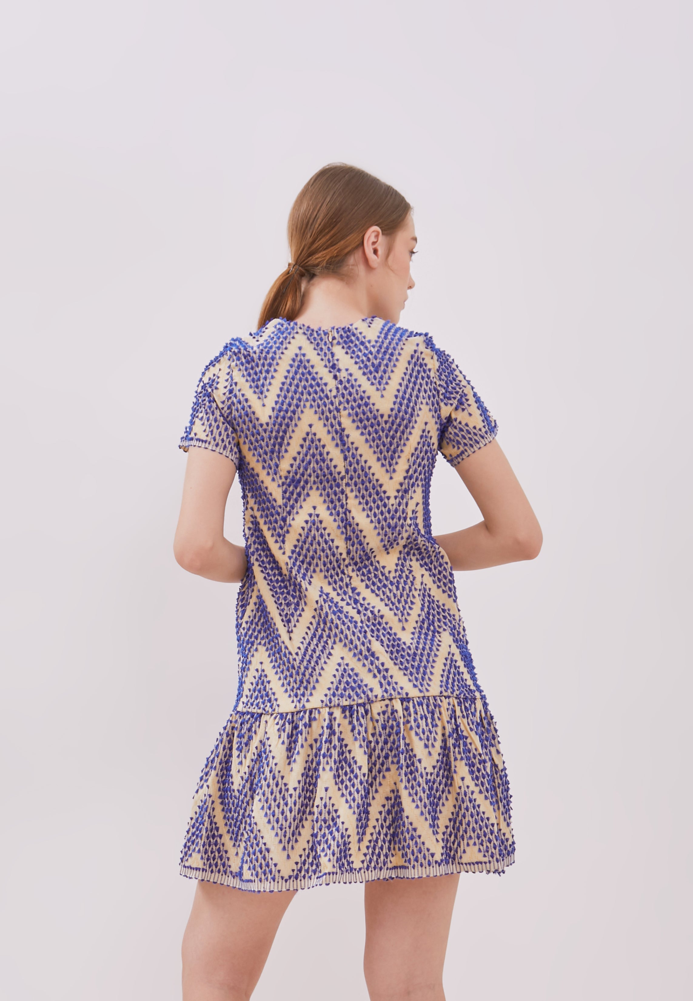 3D Tenun Blue Mini Dress