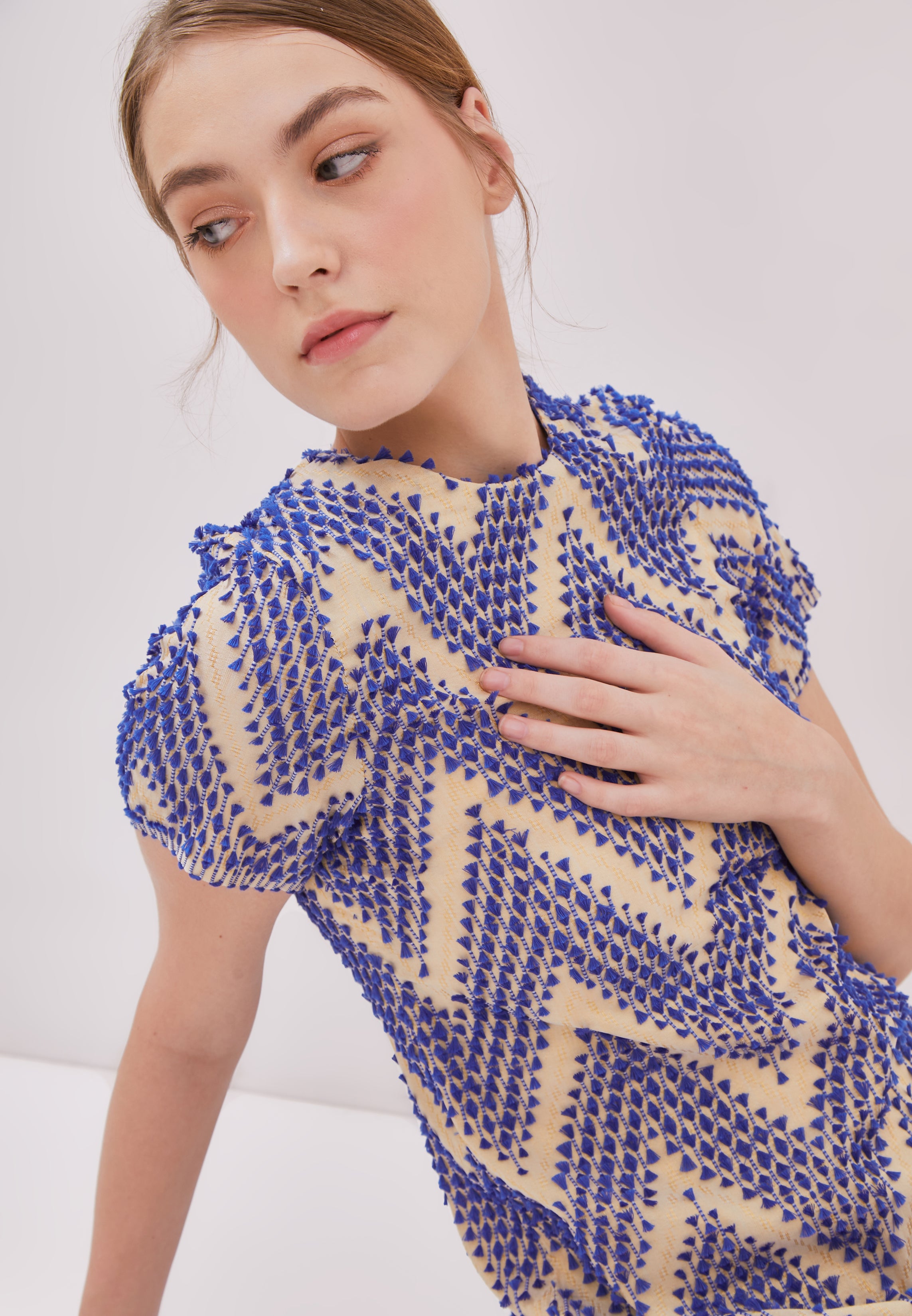 3D Tenun Blue Mini Dress