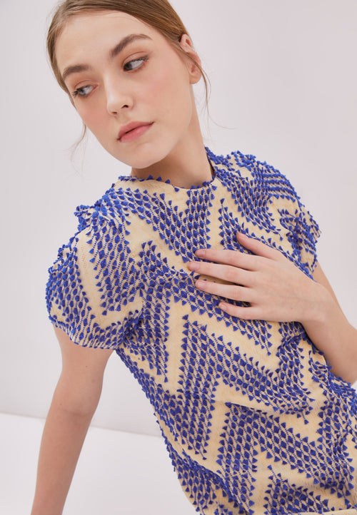 3D Tenun Blue Mini Dress