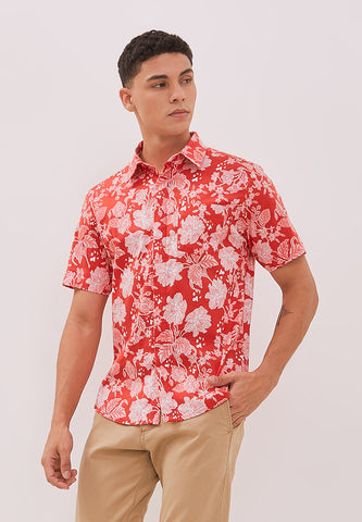 PERANAKAN PAWS Red Man Shirt with Point Collar