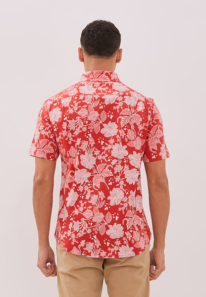 PERANAKAN PAWS Red Man Shirt with Point Collar