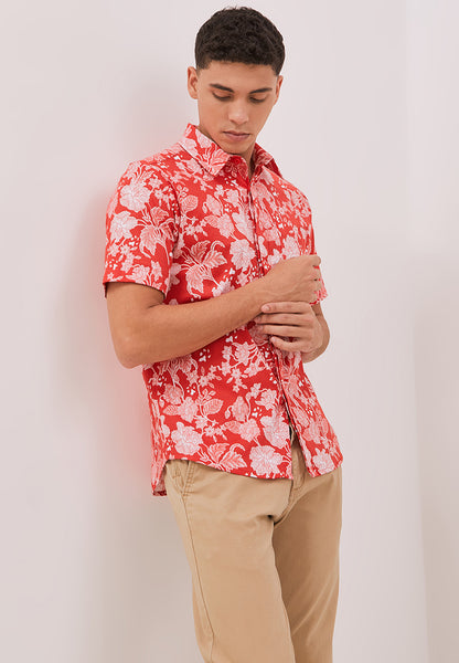 PERANAKAN PAWS Red Man Shirt with Point Collar