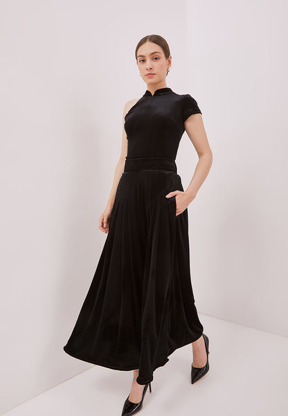 VELVET Black Asymmetrical Cheongsam Top