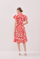 PERANAKAN PAWS Red Kebaya Flutter Sleeve Top