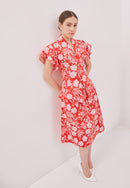 PERANAKAN PAWS Red Kebaya Flutter Sleeve Top