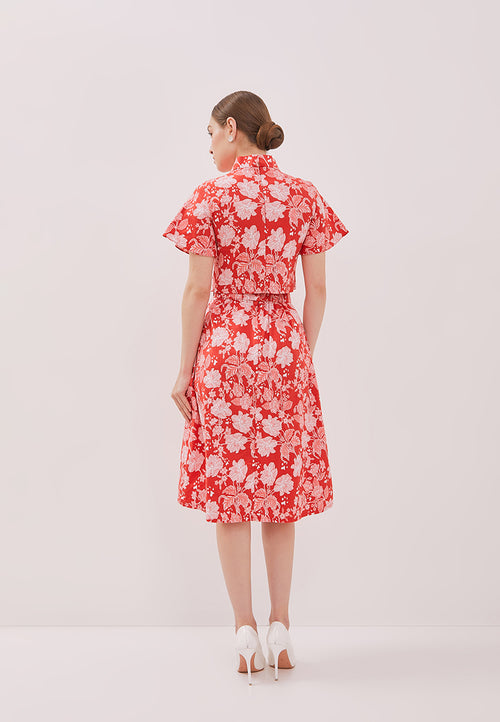 PERANAKAN PAWS Red Sleeve Crop Top