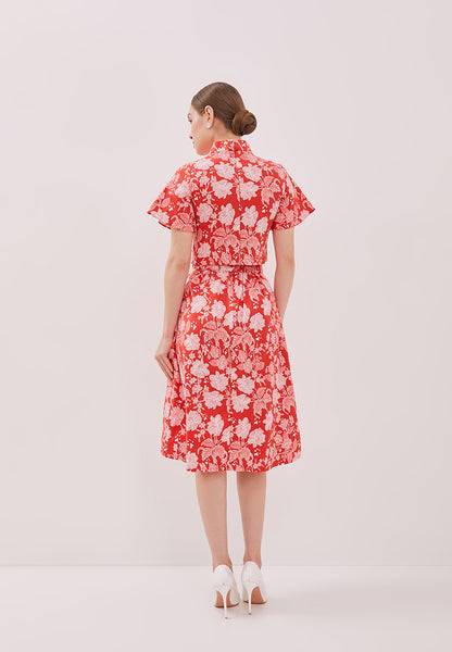 PERANAKAN PAWS Red Sleeve Crop Top