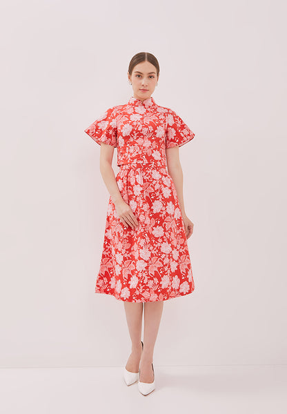 PERANAKAN PAWS Red Sleeve Crop Top