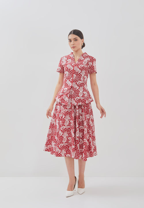 BANGKIT Red Batik Circle Skirt