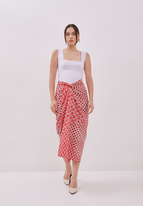 Kintsugi Red Batik Sarong Skirt