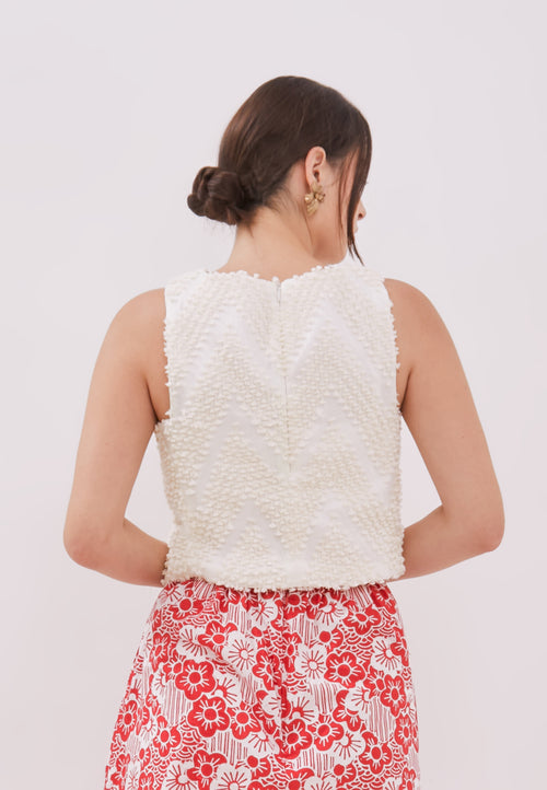 3D Tenun White Crop Top