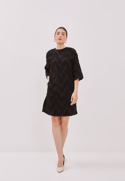 3D Tenun Black Shift dress with sleeve