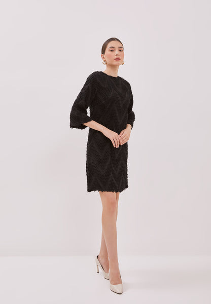 3D Tenun Black Shift dress with sleeve