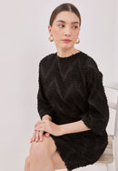 3D Tenun Black Shift dress with sleeve