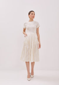 3D Tenun White Fit and Flare Dress