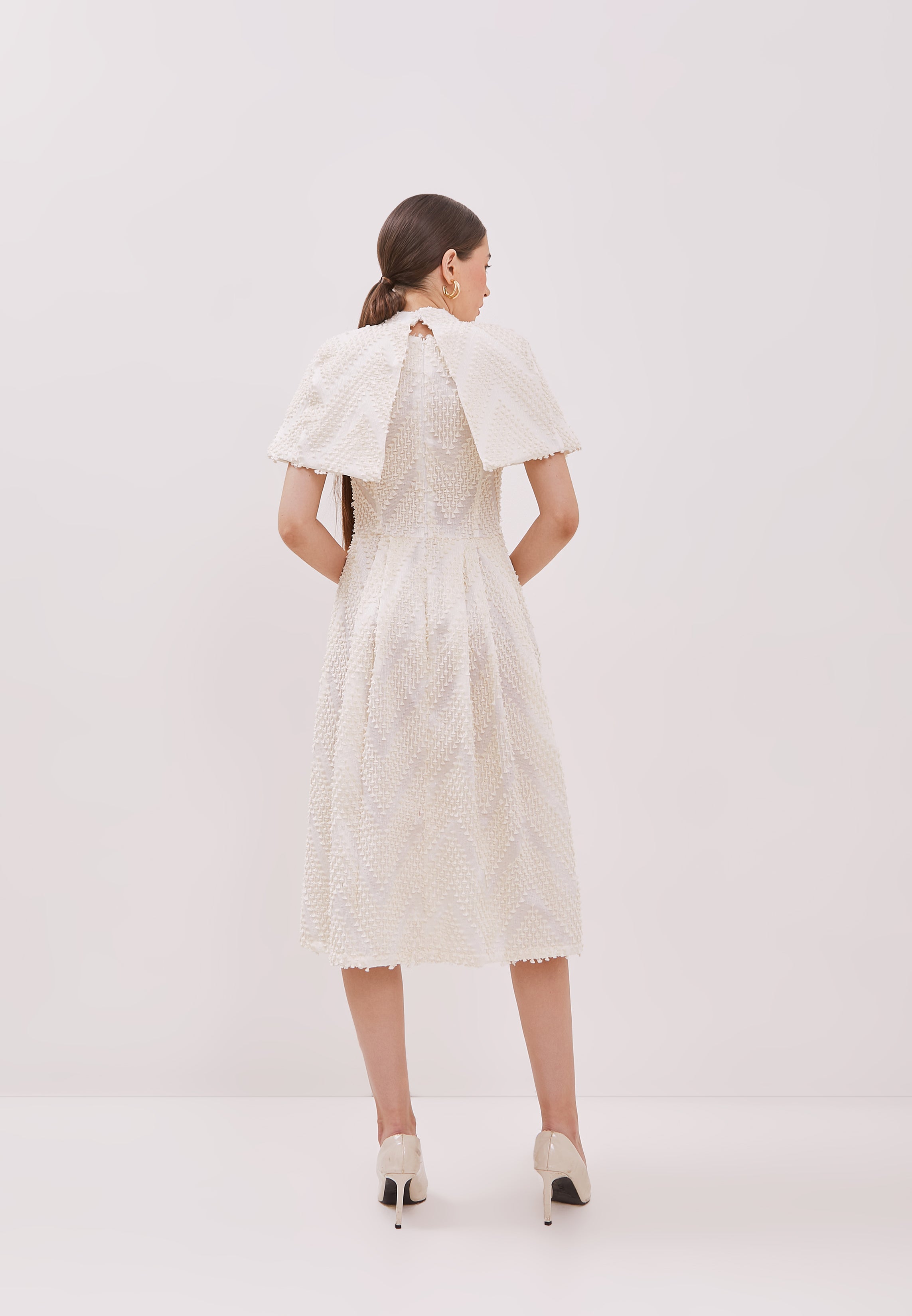 3D Tenun White Fit and Flare Dress