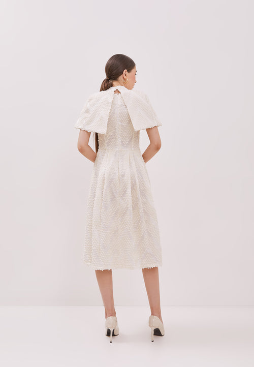 3D Tenun White Fit and Flare Dress