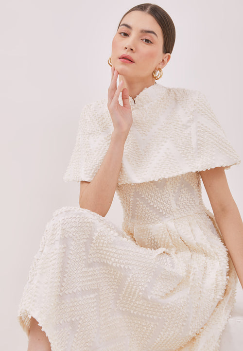 3D Tenun White Fit and Flare Dress