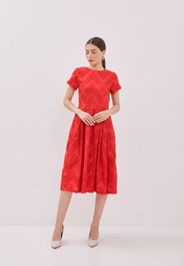 3D Tenun Red Fit and Flare Dress