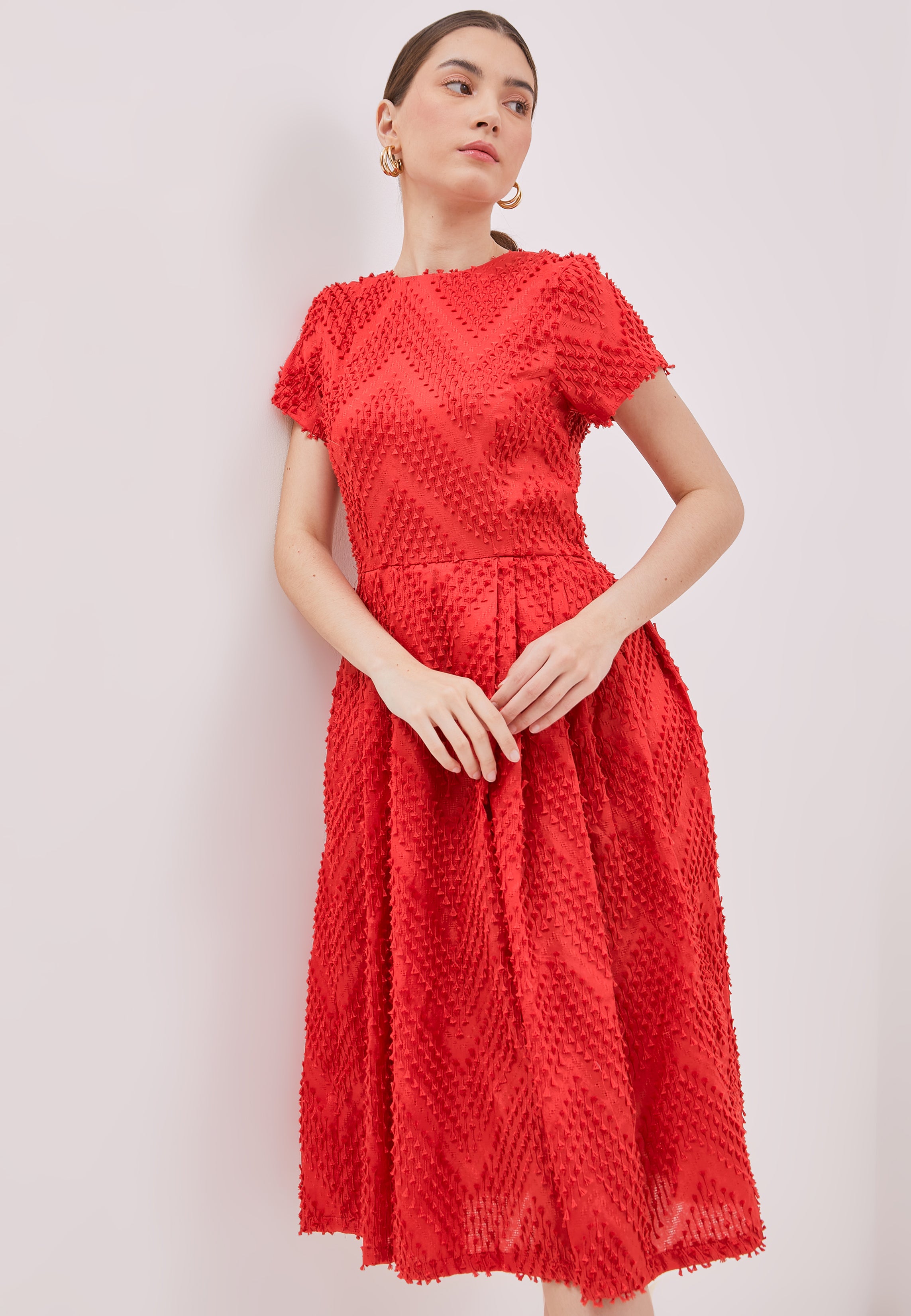 3D Tenun Red Fit and Flare Dress